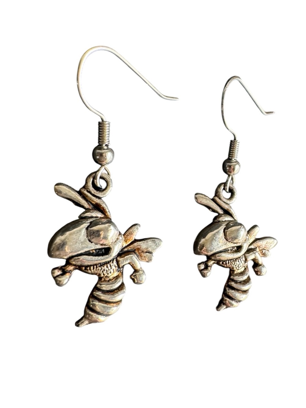 Georgia Tech Yellow Jackets Mascot Earrings‎ Hornet Angry Bee Silver Tone Drop